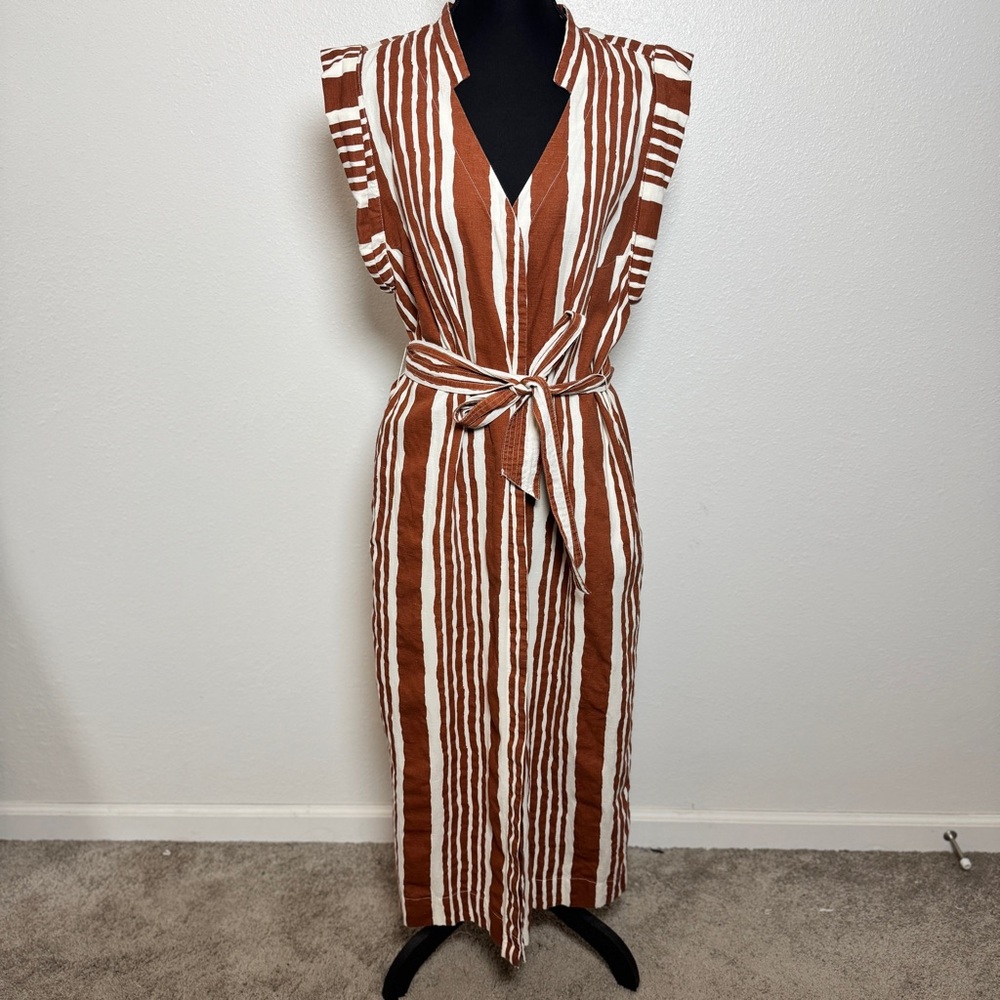 Cleobella Lani Midi Dress Vecchio Stripe Tie Waist Cotton Linen Medium MSRP $258 - Picture 3 of 9